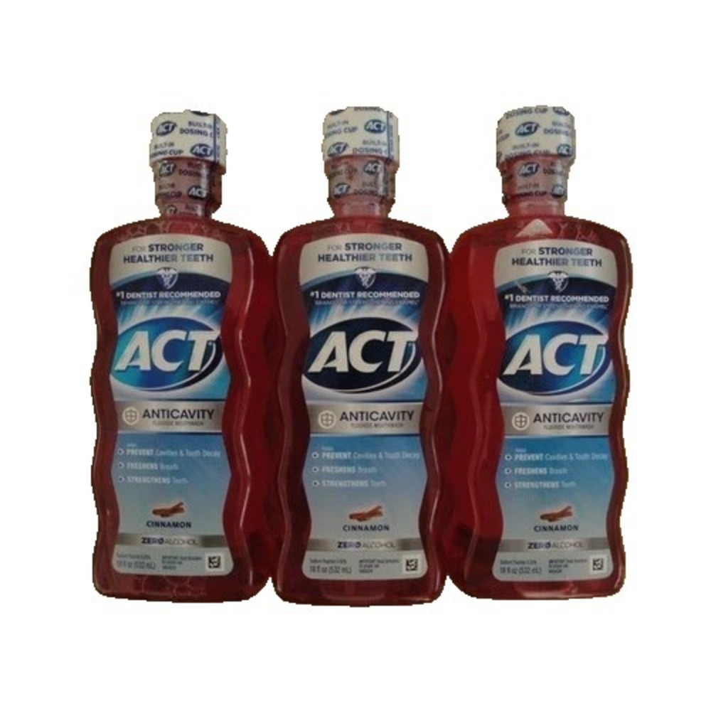 3ct Pack ACT Anticavity Fluoride Mouthwash Rinse Zero Alcohol Cinnamon 18oz each